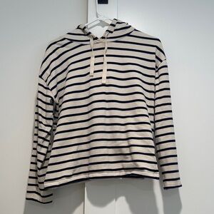 Sezane Cream and Navy Striped Hoodie
